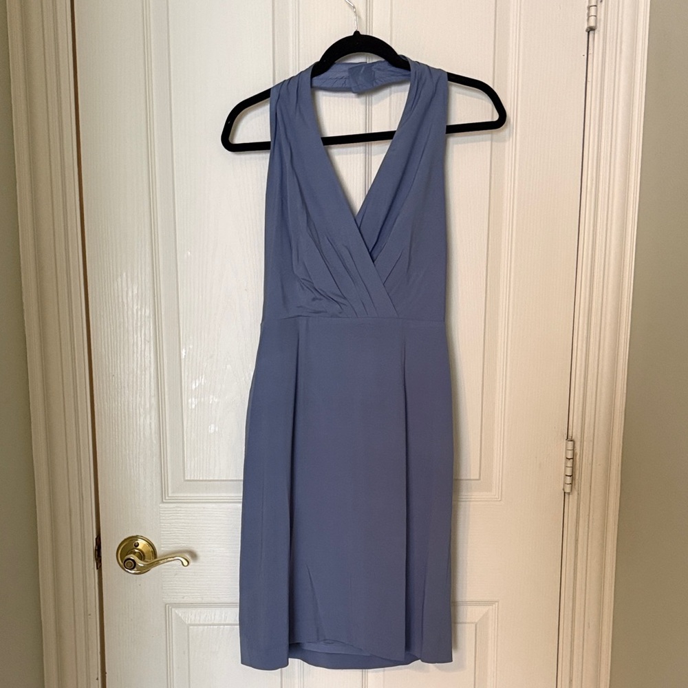 Ann Taylor One-Shoulder Halter Dress in Dusty Blue